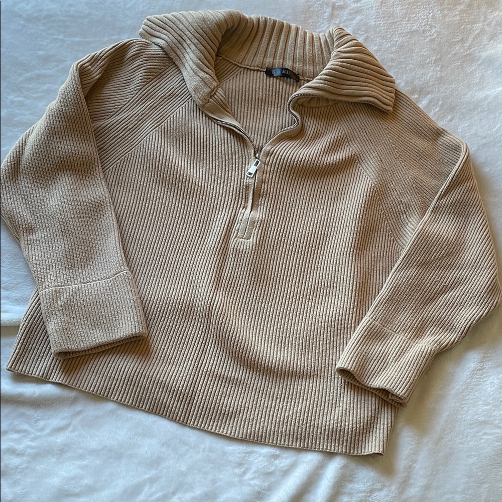 Cozy Tan Ribbed Women's Quarter Zip Sweater